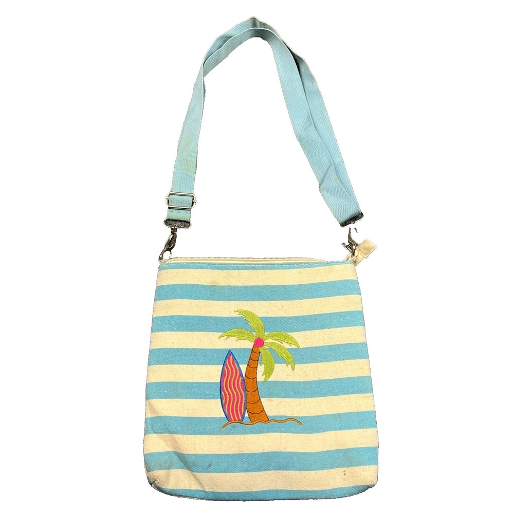 Sondra Roberts Squared Crossbody Bag Beach Palm Tree Surfboard Adjustable Strap
